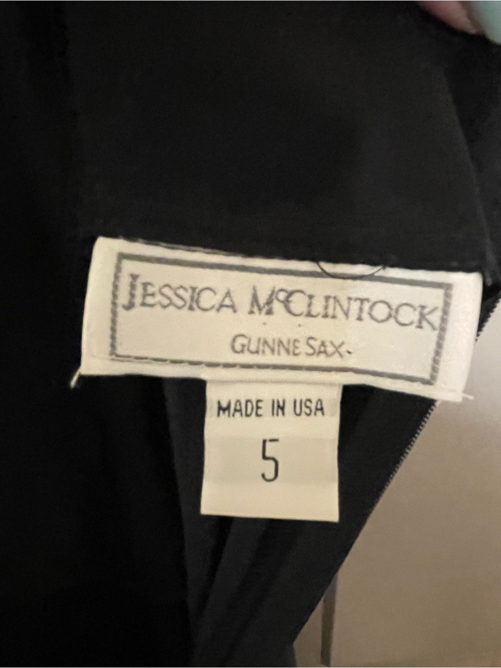 Jessica McClintock Gunne Sax Black Satin Dress W/Rhinestone Neckline Sz 5 - Picture 5 of 7